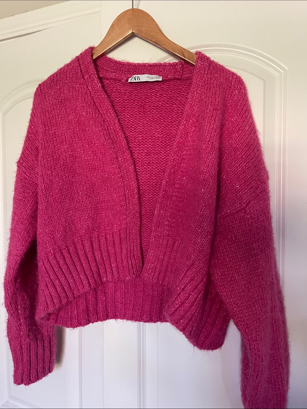 Zara Bright Fuchsia Open-Front Knit Cardigan
